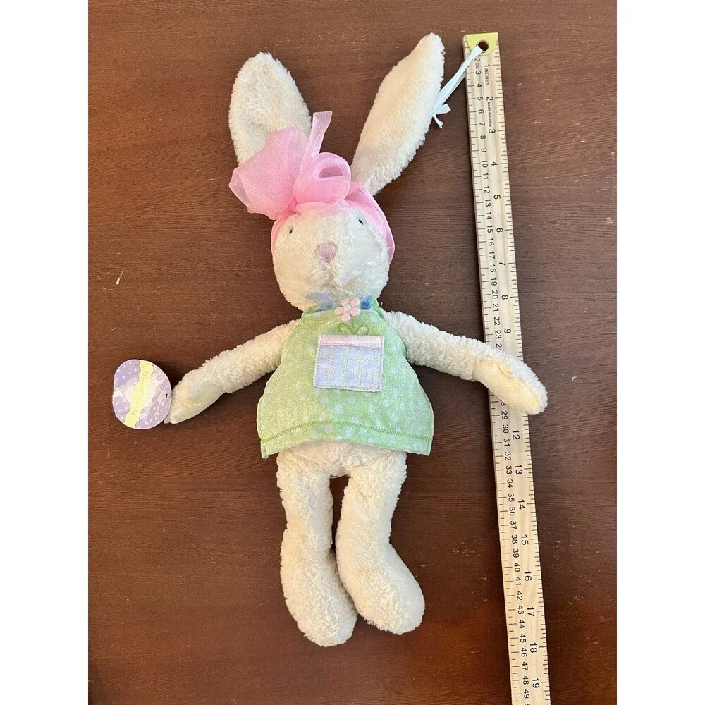 Hallmark Ginger Sweets Bunny Plush Doll White/Green Pink Bow Washable Small 0042
